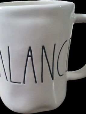 Rae Dunn White Ceramic Mug with Black 'Balance' Lettering